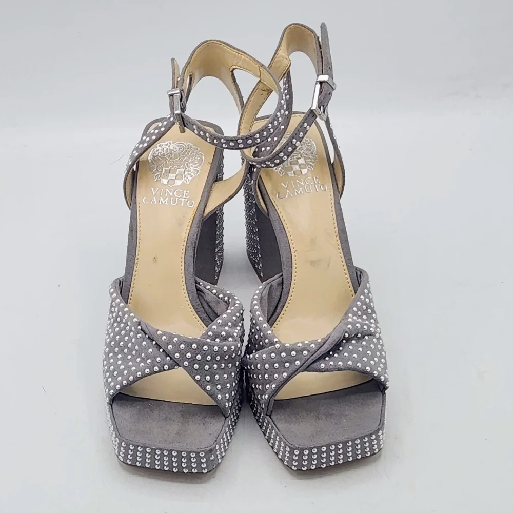 Vince Camuto Pedrana Studded Platform Sandals In Gray and Silver Size 7 M